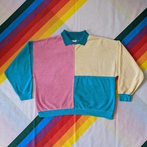 80/90s Color-block Collared Sweater by Chimney Ridge.